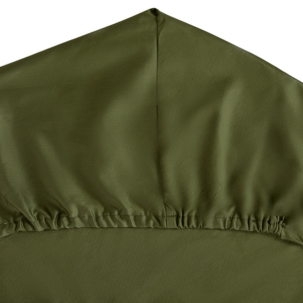Простыня на резинке из сатина оливкового цвета Tkano 180 х 200 см