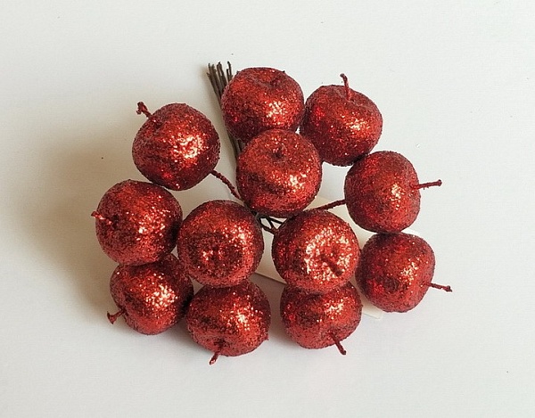 Набор яблок с глиттером на вставках 2.2 x 10.5 см Азалия красный 12 шт