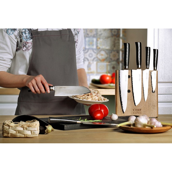 Подставка с магнитными держателями для 5-ти ножей Chef натуральный ясень