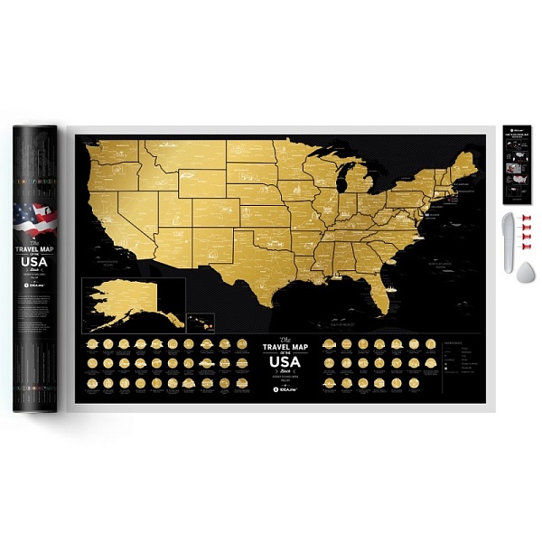 Карта Travel Map USA черная