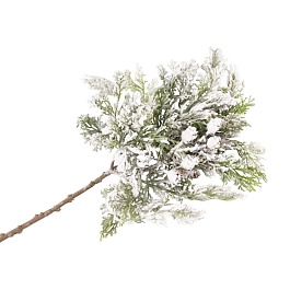 Ветка кипарис с шишками заснеженная 55 см DecoLand зелёный