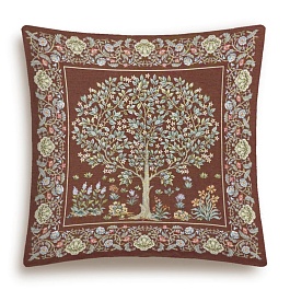 Подушка 45 х 45 см Le Gobelin Древо бирюза с бежевым бордюром двусторонняя 