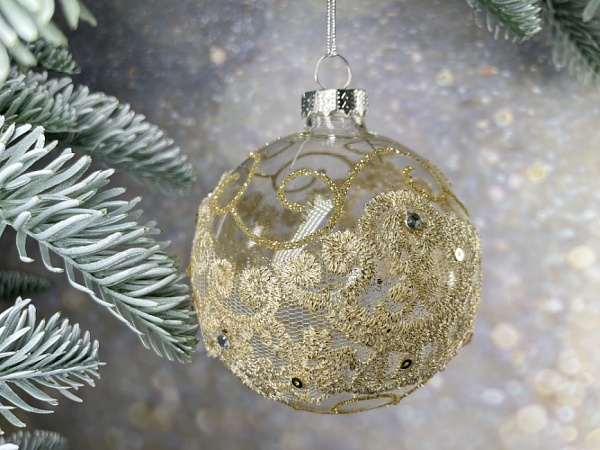 Шар стеклянный 8 см с кружевом House of Seasons 