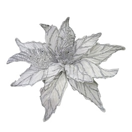 Цветок на клипсе 30 см House of Seasons Пуансеттия белый-серебро