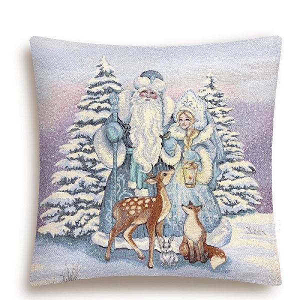 Подушка 45 х 45 см Le Gobelin Снегурочка ДМ и Олень голубая/розовая
