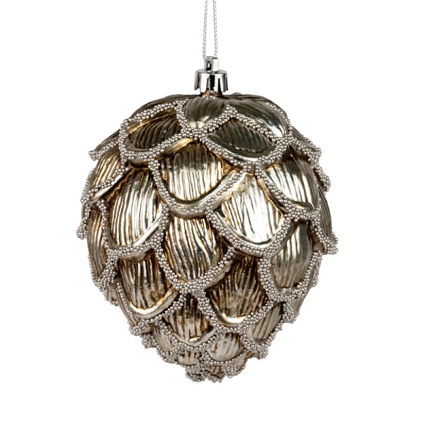 Украшение подвесное Шишка 12 см Азалия серебряное