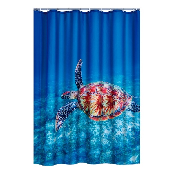 Штора д/ванных комнат Sea World синий/цветной 180*200