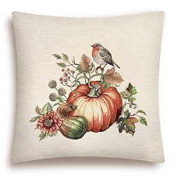 Подушка 45 х 45 см Le Gobelin Тыквы и подсолнухи Птичка