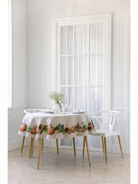 Скатерть круглая 165 см Le Gobelin Тыквы и подсолнухи