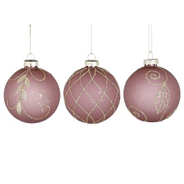 Шар стеклянный 8 см House of Seasons сиреневый с золотым узором 