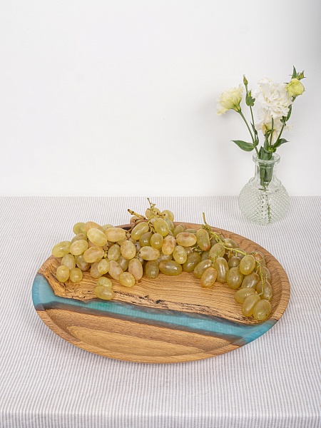 Тарелка "Река" 35 см, бирюза