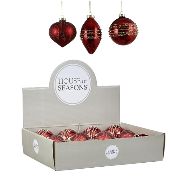 Стеклянные ёлочные игрушки 8 см House of Seasons красный 