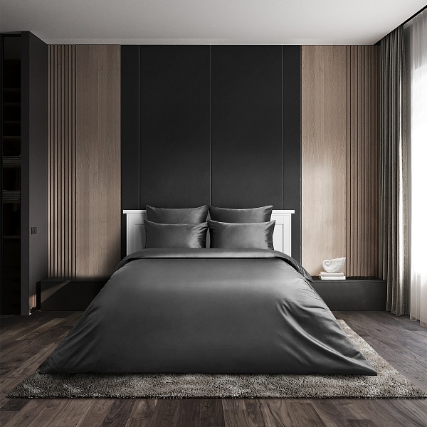 Комплект постельного белья евро Soft Silver, серый космос