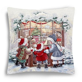 Подушка 45 х 45 см Le Gobelin Зима Вена Магазин игрушек голубая/красная