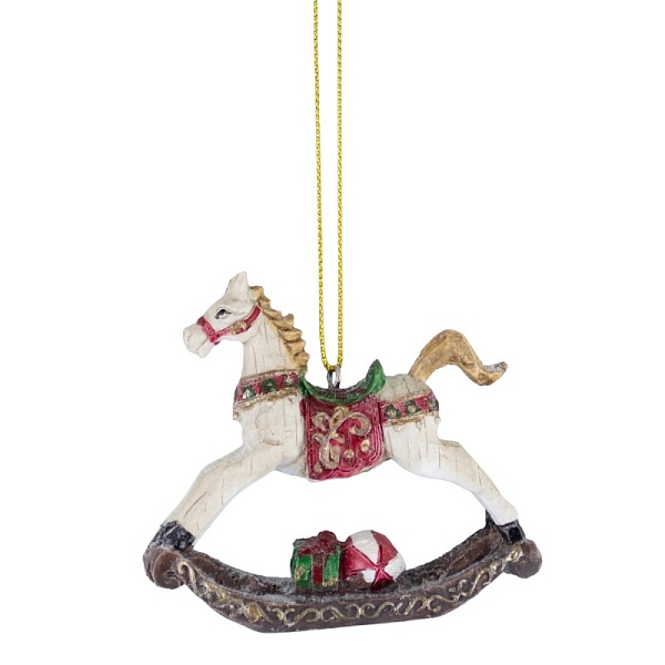 Украшение подвесное Лошадка 7,5x8,5x2 см белый/красный/