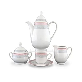 Кофейный сервиз 6 персон Thun Яна серый мрамор с розовым кантом 15 предметов
