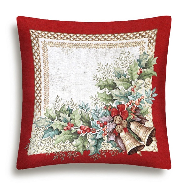 Подушка 45 х 45 см Le Gobelin Елочные украшения Колокольчики красная