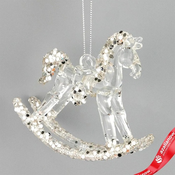 Украшение подвесное Лошадка 8 см Азалия серебряное