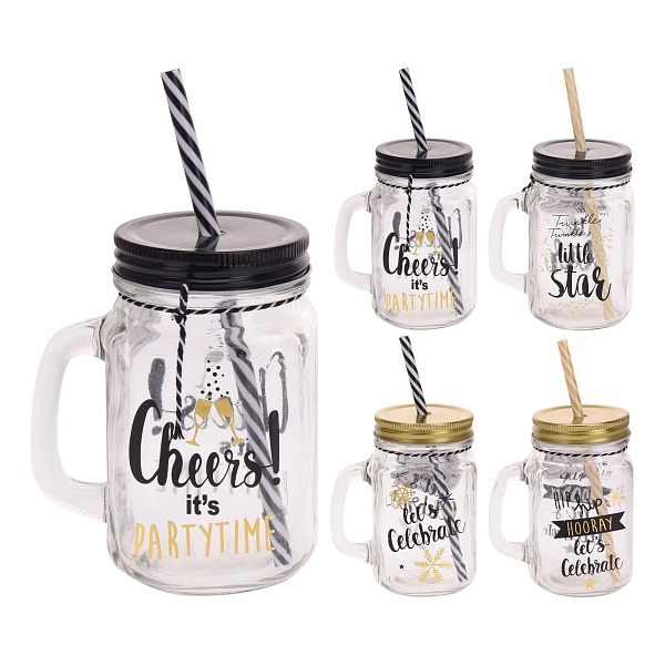 Кружка с крышкой и соломкой 400 мл в ассортименте