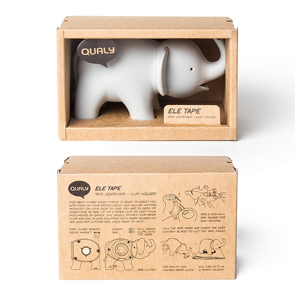 Диспенсер для скотча Qualy Elephant серый
