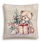 Подушка 45 х 45 см Le Gobelin мишка у елки с подарками бежевая/серая