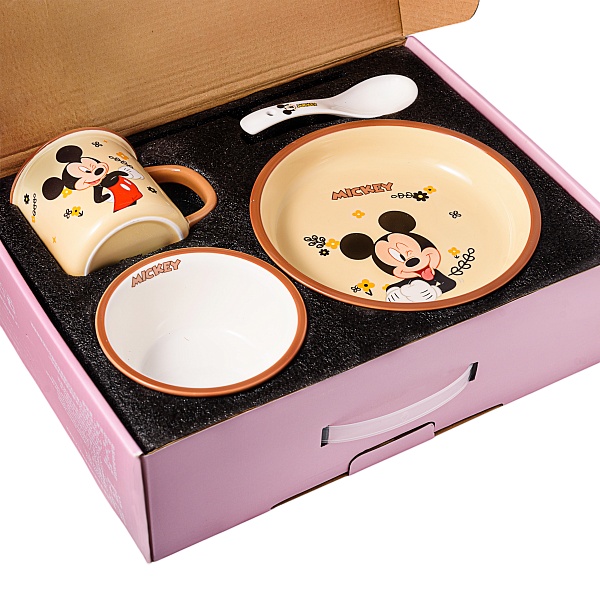 Набор посуды Микки Маус, бежевый/коричневый