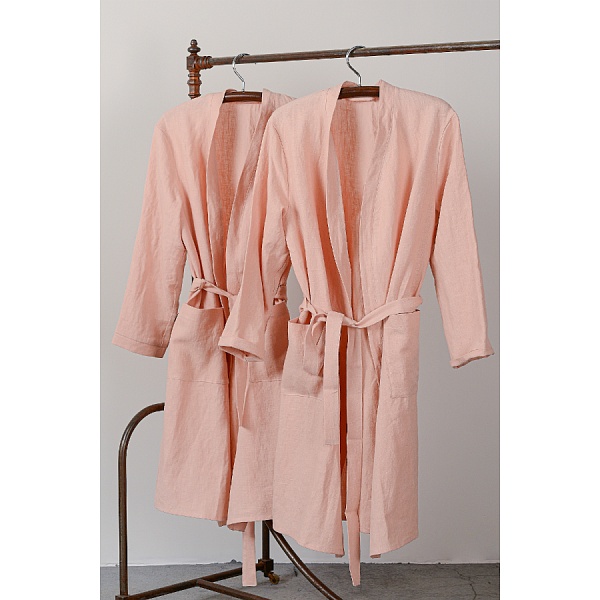 Халат из умягченного льна Tkano Essential размер S розово-пудровый