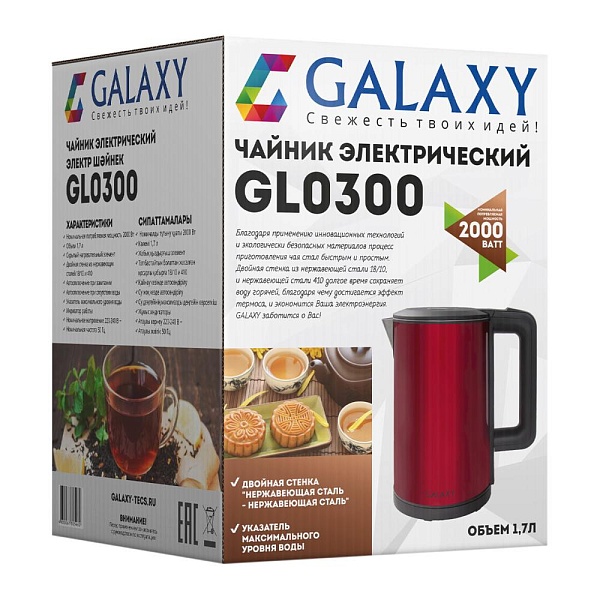 Чайник электрический 1,7 л Galaxy GL0300 красный
