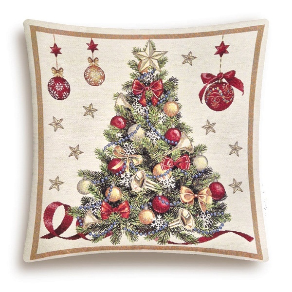 Подушка 45 х 45 см Le Gobelin Новогодний пир бежевая/зеленая