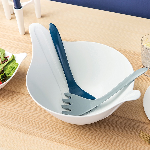 Салатница с приборами 4 л Leaf 2.0 бело-синияя