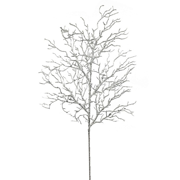 Ветка с глиттером 76 см Азалия серебряная