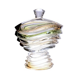 Конфетница 22 см на ножке Bohemia Gold Wave R-G с крышкой зелёный