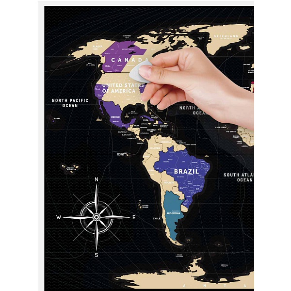 Cкретч-карта мира Travel Map Black World в металлической раме