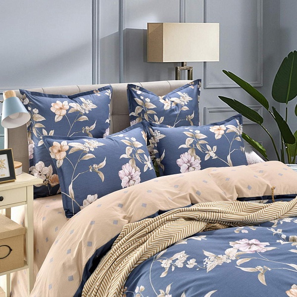 КПБ сатин Евро 4н Долли синий