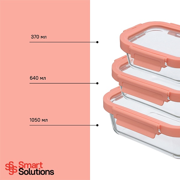 Набор из 3 прямоугольных контейнеров Smart Solutions розовый