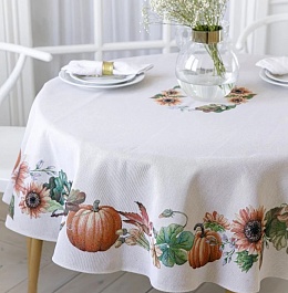 Скатерть круглая 165 см Le Gobelin Тыквы и подсолнухи