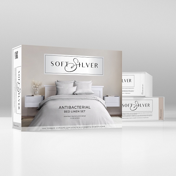 Комплект постельного белья Soft Silver евро, благородное серебро