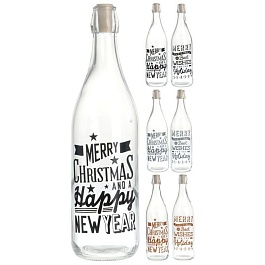 Бутылка декоративная с пробкой 31 см Excellent Houseware Merry Christmas в ассортименте
