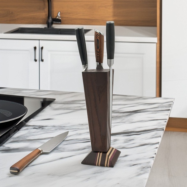 Подставка для ножей Platano 10х10х30 "Венеция Тёмная", термоясень, граб, амарант