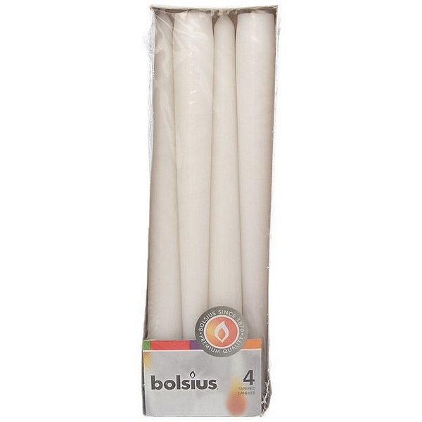 Набор конусных свечей 24,5 см Bolsius 4 шт белый