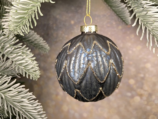 Шар стеклянный 8 см House of Seasons синий с серебром 