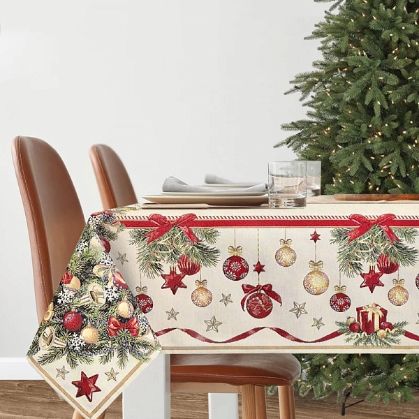 Скатерть 140 х 260 см Le Gobelin Новогодний пир золото