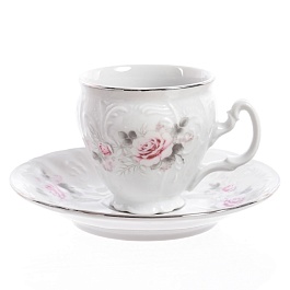 Набор кофейных пар 90 мл Bernadotte Серая роза платина 12 предметов