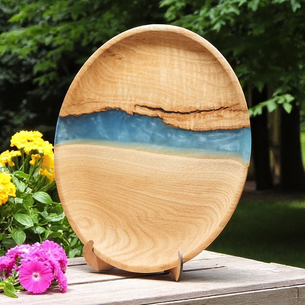 Тарелка "Река" 35 см, бирюза