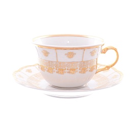 Набор чайных пар 225 мл Thun Менуэт Золотой орнамент Натали 6 шт