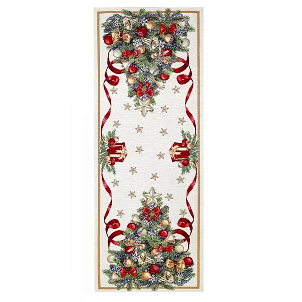 Дорожка 44 х 140 см Le Gobelin Новогодний пир бежевый/зеленый