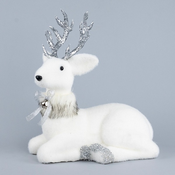 Сувенир Олень лежащий 28 х 16 x 35 см Азалия белый/серебристый