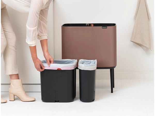 Мусорный бак 11 + 23 л Brabantia Touch Bin Bo минерально-коричневый