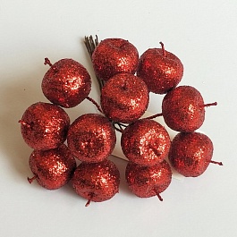 Набор яблок с глиттером на вставках 2.2 x 10.5 см Азалия красный 12 шт