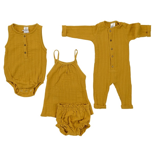 Боди из хлопкового муслина 12-18 M Tkano Essential горчичный